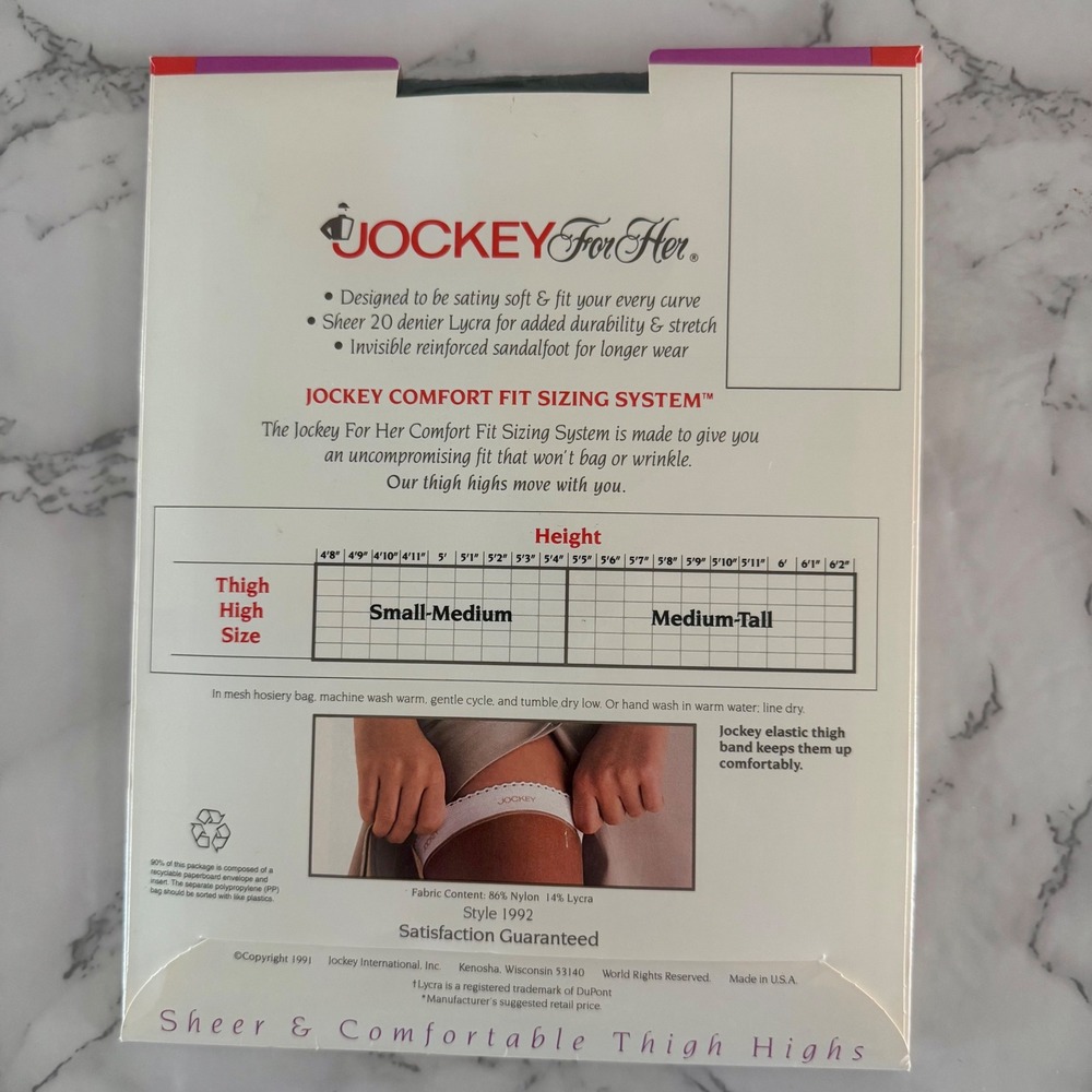 Vintage Jockey For Her Off Black Sheer Thigh Highs 1992 Small Medium Made in USA - Picture 2 of 6